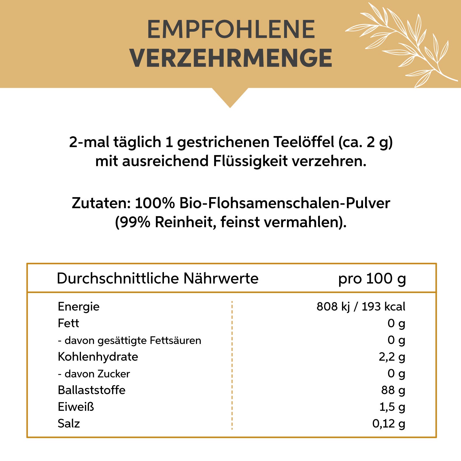Bio Flohsamenschalen Pulver - 99% Reinheit