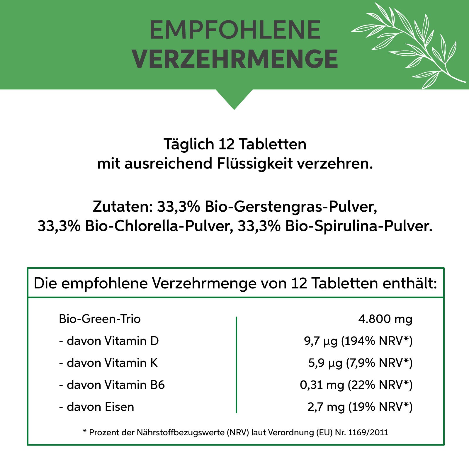 Bio Green Trio Presslinge (Mix aus Chlorella, Spirulina und Gerstengras)