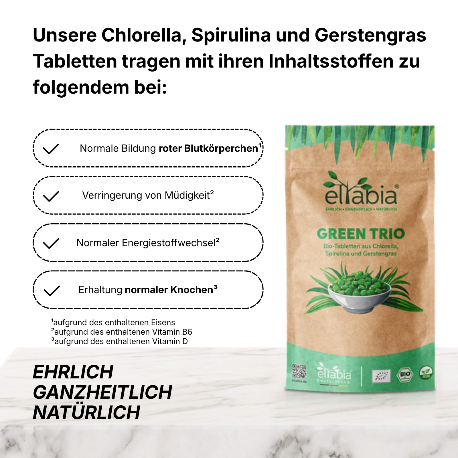 Bio Green Trio Presslinge (Mix aus Chlorella, Spirulina und Gerstengras)