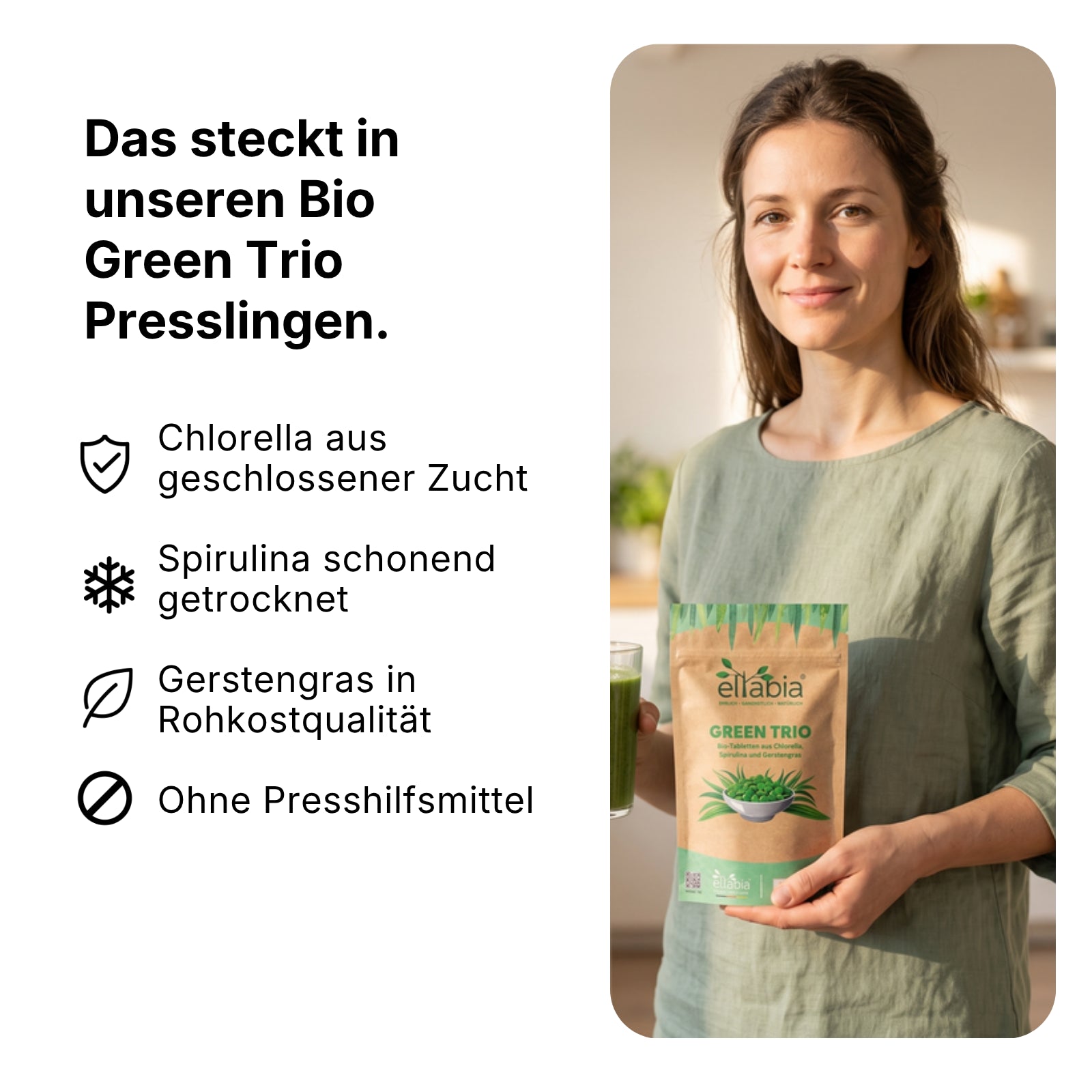 Bio Green Trio Presslinge (Mix aus Chlorella, Spirulina und Gerstengras)