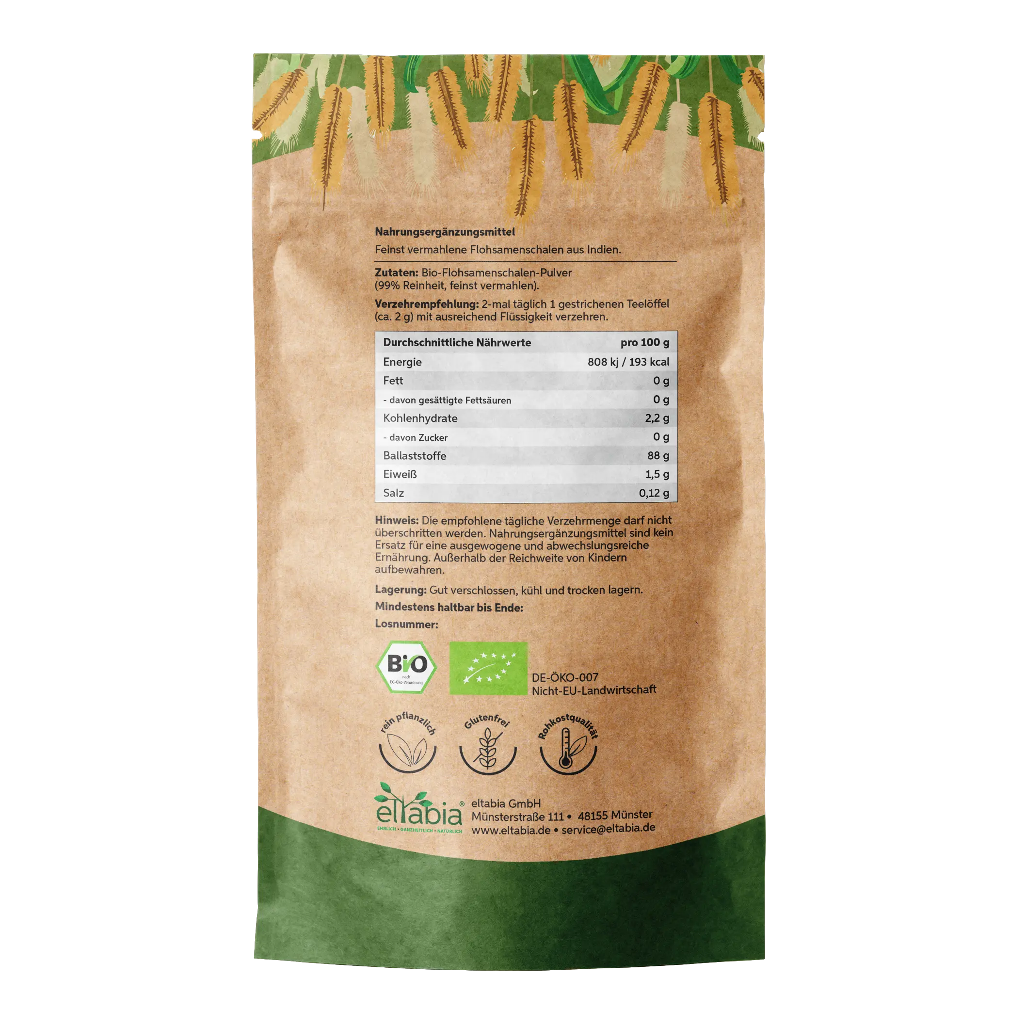 Bio Flohsamenschalen Pulver - 99% Reinheit