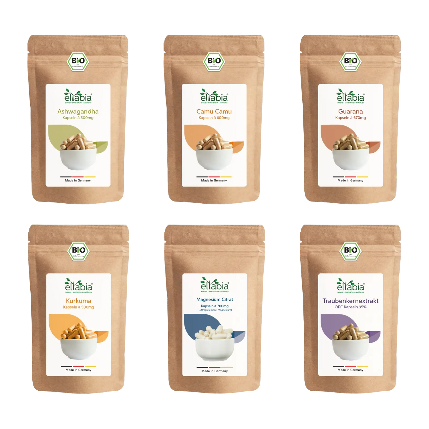 Superfood Probierpaket - Ashwagandha, Camu Camu, Guarana, Kurkuma, Magnesium Citrat, Traubenkernextrakt OPC