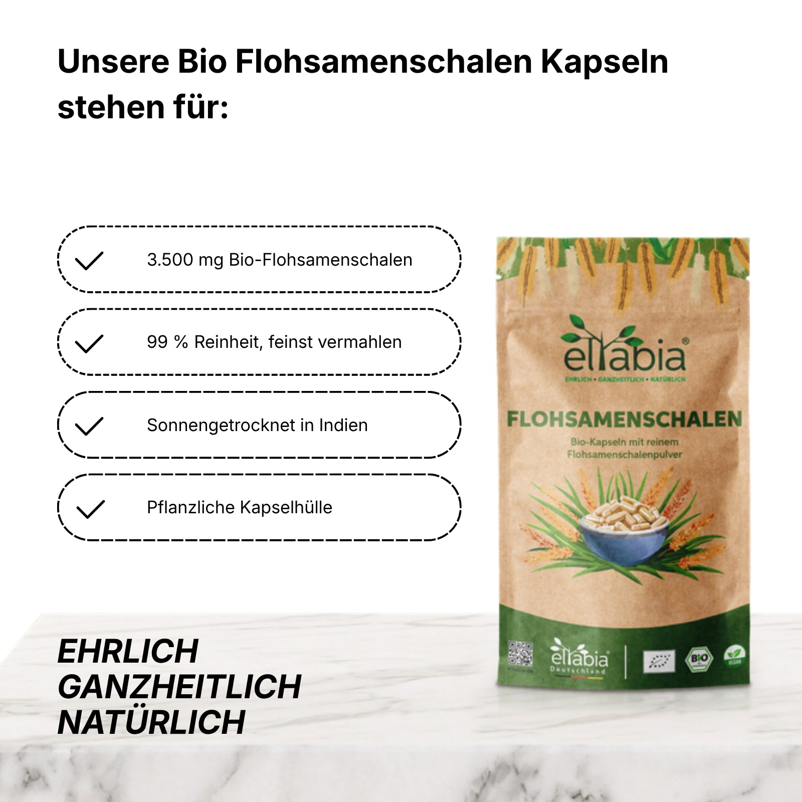 Bio Flohsamenschalen Kapseln – 99% Reinheit